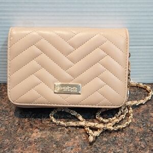Bebe Chevron Quilted Beige Crossbody Bag